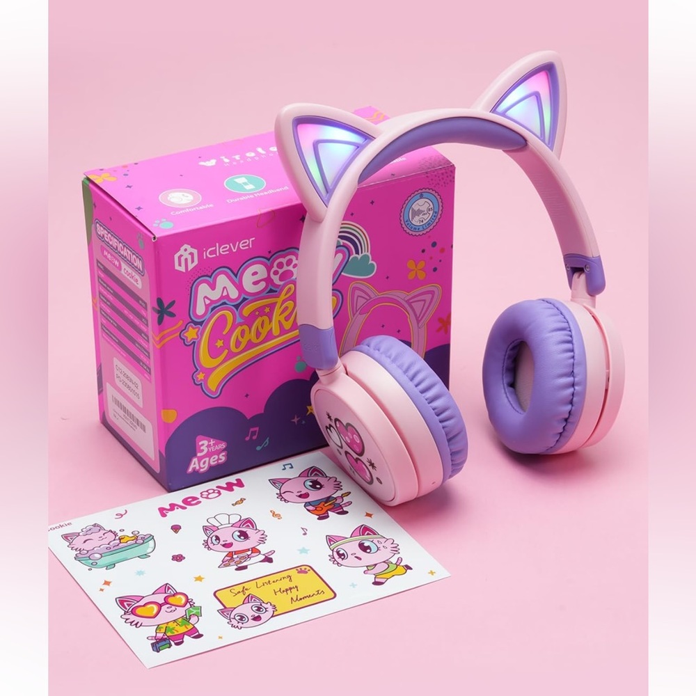 iClever Kids Bluetooth Headphones, Light Up Cat Ear, Safe Volume NEW in box